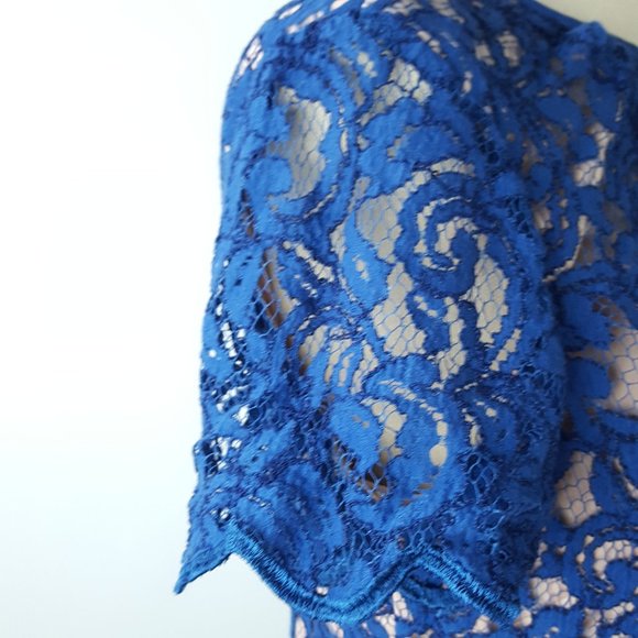 Coldwater Creek Women p12 Royal Blue Lace Overlay Lined Dress - Picture 5 of 12